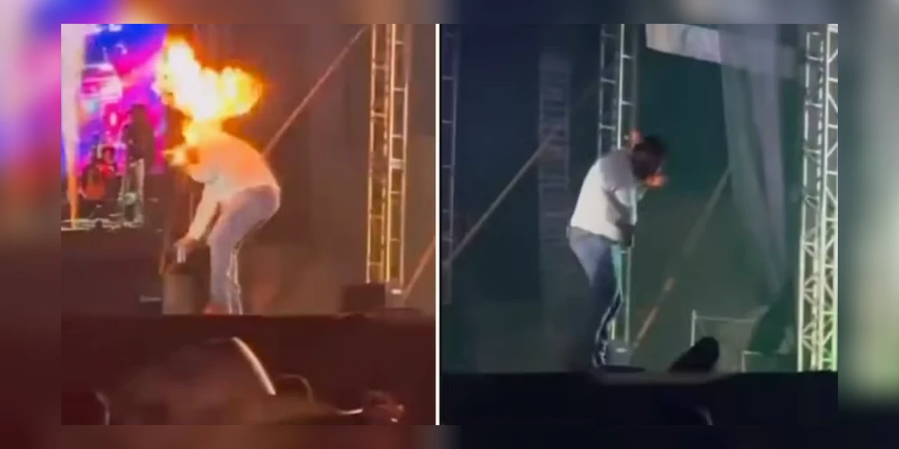 VIDEO: cantor sertanejo sofre queimaduras no rosto após ser atingido por fogo durante show