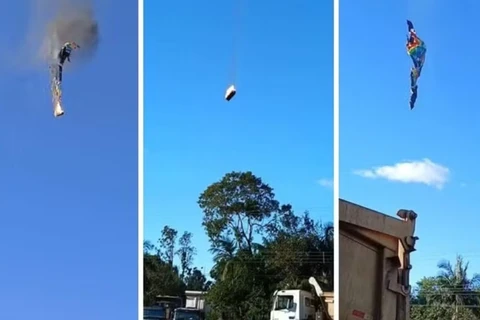 Balão pega fogo durante passeio e cai em Praia Grande (SC); Bombeiros confirmam mortos e feridos