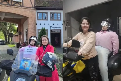 Mulher percorre mais de 2 mil km com 'marido reborn' na garupa de moto