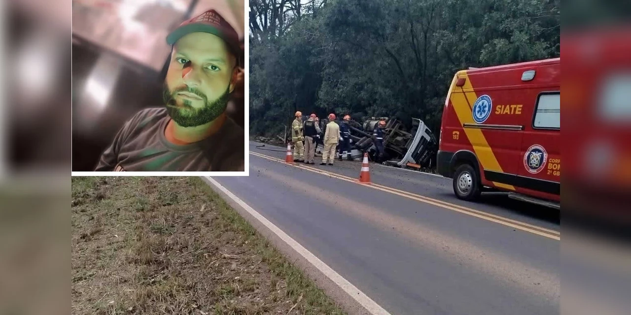 Caminhoneiro morre após carreta com carga de sucos tombar na PR-160, em Telêmaco Borba  