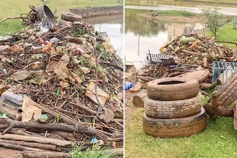 Elizabeth se revolta com lixo descartado irregularmente no Lago de Olarias 