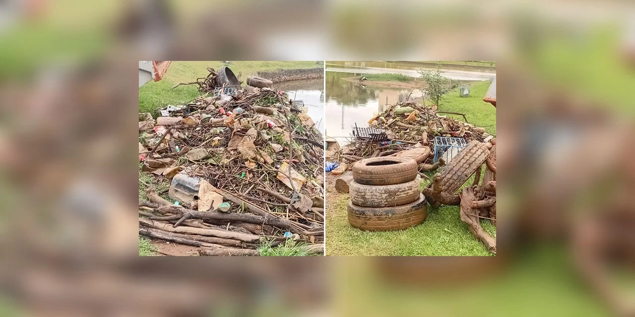 Elizabeth se revolta com lixo descartado irregularmente no Lago de Olarias 