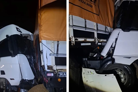 Colisão entre caminhões deixa motorista preso às ferragens na PR-092 em Jaguariaiva 