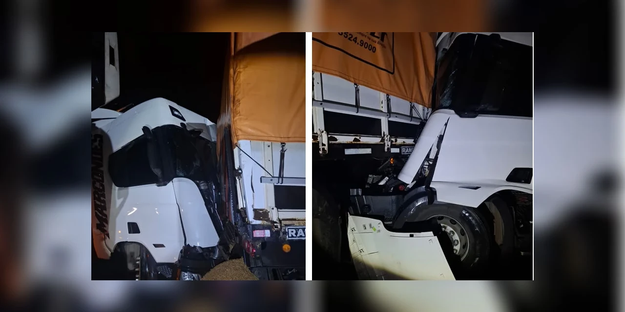 Colisão entre caminhões deixa motorista preso às ferragens na PR-092 em Jaguariaiva 