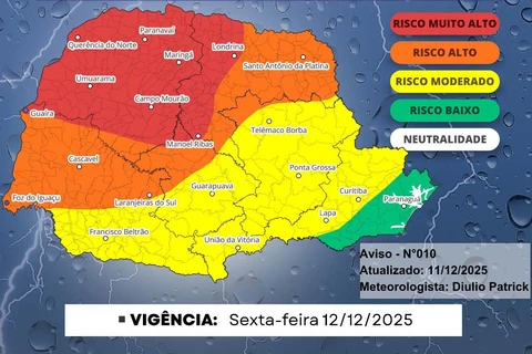 Paraná terá tempestades severas neste fim de semana, aponta previsão do Simepar