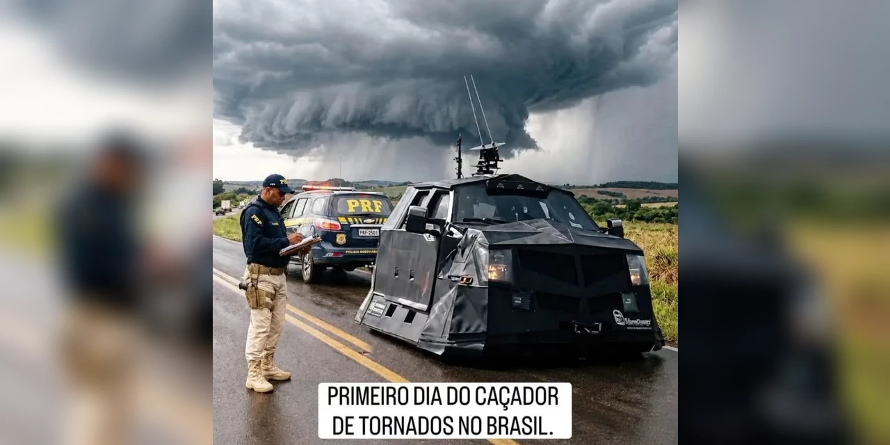 Carro de "caçador de tornados" não foi abordado e imagem é de IA; diz PRF